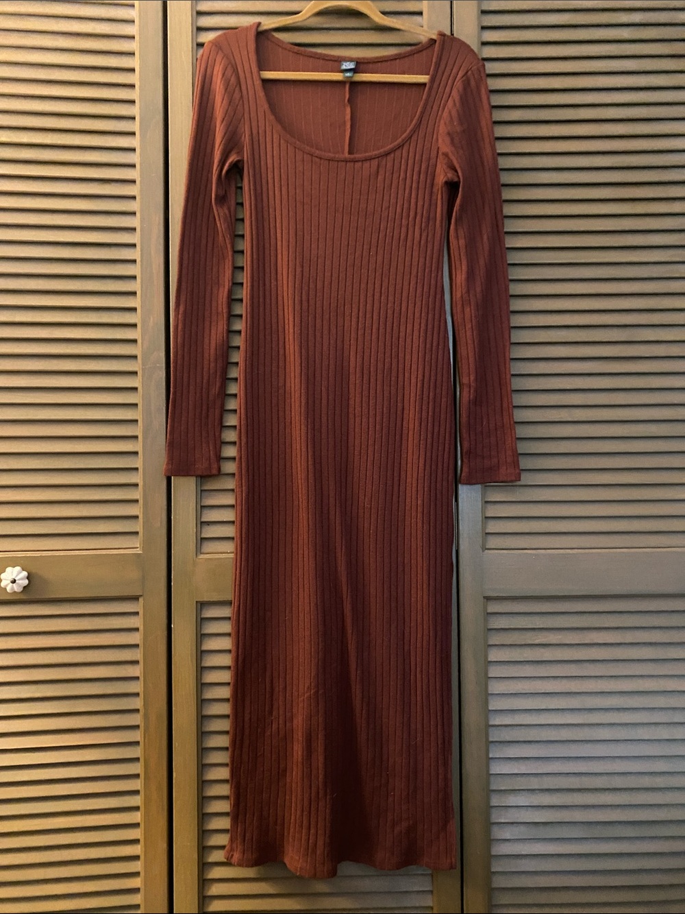 wild fable Ribbed Long-Sleeve Maxi Dress in Rust